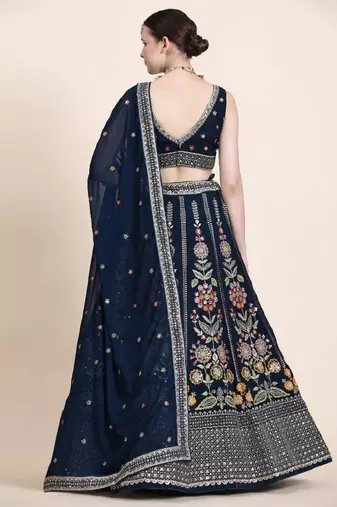 Wonderful Blue Multi Thread Embroidered Georgette Bollywood Lehenga Choli