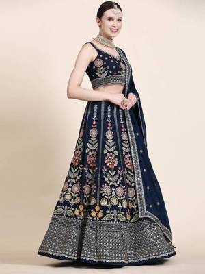 Wonderful Blue Multi Thread Embroidered Georgette Bollywood Lehenga Choli 5