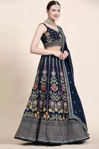 Wonderful Blue Multi Thread Embroidered Georgette Bollywood Lehenga Choli