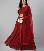 Maroon Thread Embroidery Net Party Wear Lehenga Choli