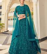  Teal Thread Embroidery Net Lehenga Choli Wedding Lehenga