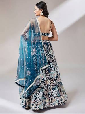 ravishing blue color sequins embroidered soft net indian party wear lehenga choli 4