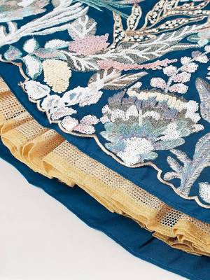 ravishing blue color sequins embroidered soft net indian party wear lehenga choli 5