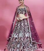 breathtaking wine sequins embroidered soft net function wear indian wedding lehenga choli