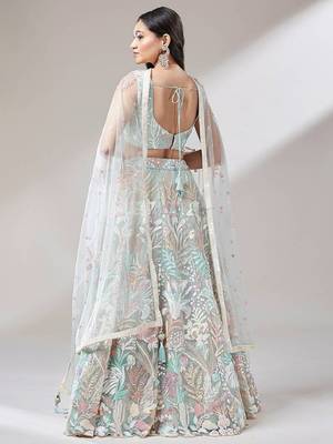 dazzling Light-Green sequins embroidered soft net engagement wear indian lehenga choli 4