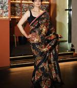 Enthralling Black Floral Orangza Wedding Wear Saree With Blouse