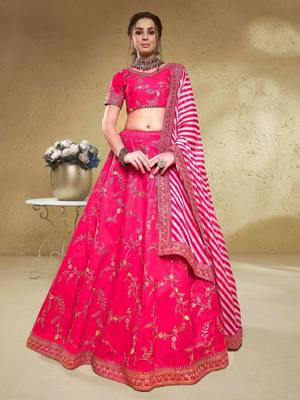 Pink Thread Embroidered Mulbury Silk Party Wear Lehenga Choli 1