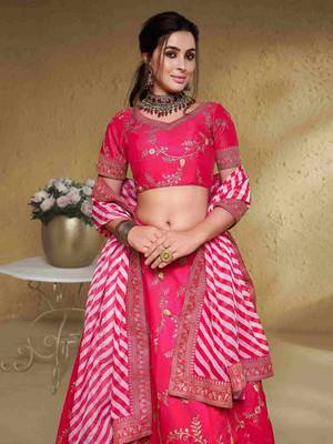 Pink Thread Embroidered Mulbury Silk Party Wear Lehenga Choli 2