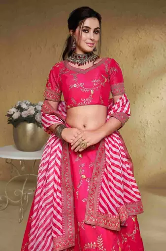 Pink Thread Embroidered Mulbury Silk Party Wear Lehenga Choli