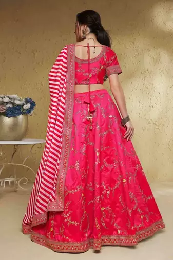 Pink Thread Embroidered Mulbury Silk Party Wear Lehenga Choli