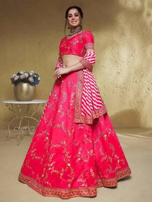 Pink Thread Embroidered Mulbury Silk Party Wear Lehenga Choli 5