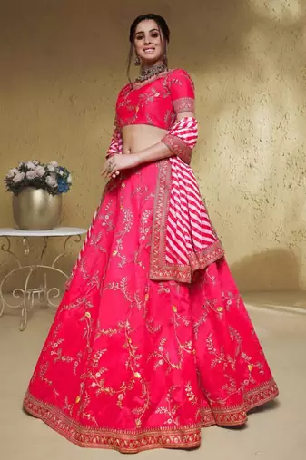 Pink Thread Embroidered Mulbury Silk Party Wear Lehenga Choli
