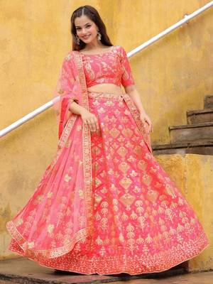 Peach Embroidered Silk Wedding Lehenga Choli With Dupatta Wedding Lehenga 1
