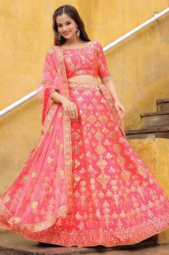 Peach Embroidered Silk Wedding Lehenga Choli With Dupatta Wedding Lehenga