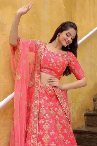 Peach Embroidered Silk Wedding Lehenga Choli With Dupatta Wedding Lehenga