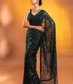 Green Sequins Georgette Party Wear Bollywood Saree With Blouse