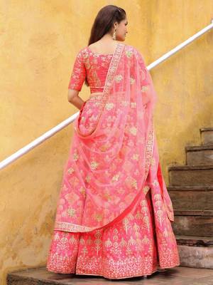 Peach Embroidered Silk Wedding Lehenga Choli With Dupatta Wedding Lehenga 4