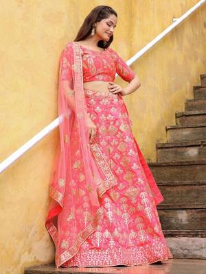 Peach Embroidered Silk Wedding Lehenga Choli With Dupatta Wedding Lehenga 5