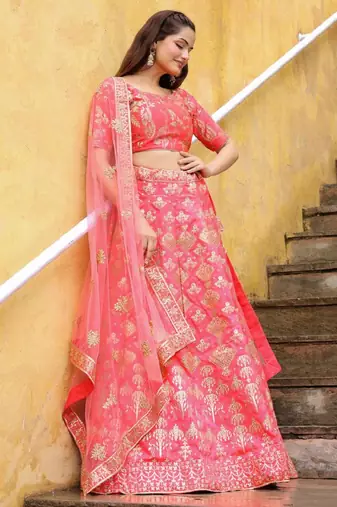 Peach Embroidered Silk Wedding Lehenga Choli With Dupatta Wedding Lehenga