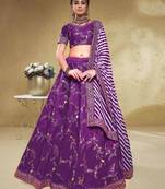 Purple Thread Embroidered Mulbury Silk Indian Wedding Lehenga Dress
