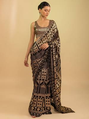 Black Sequins Georgette Event Wear Saree With Blouse 1