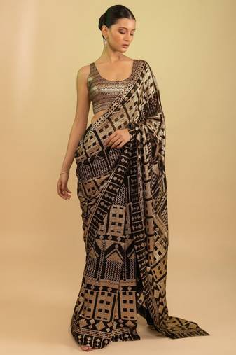 Black Sequins Georgette Event Wear Saree With Blouse