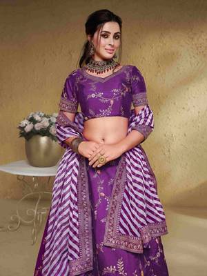 Purple Thread Embroidered Mulbury Silk Indian Wedding Lehenga Dress 2