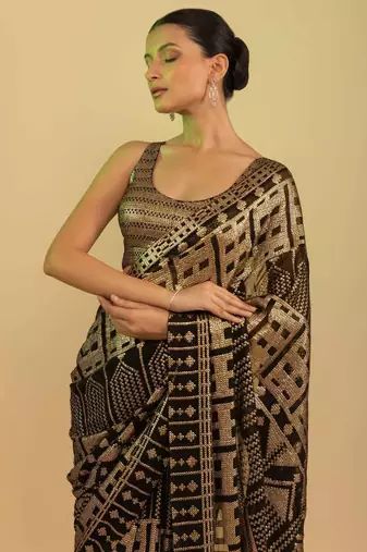 Black Sequins Georgette Event Wear Saree With Blouse