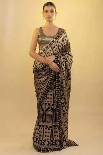 Black Sequins Georgette Event Wear Saree With Blouse