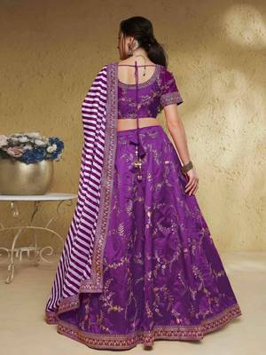 Purple Thread Embroidered Mulbury Silk Indian Wedding Lehenga Dress 4