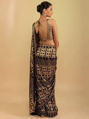 Black Sequins Georgette Event Wear Saree With Blouse 4