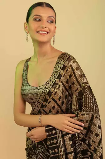 Black Sequins Georgette Event Wear Saree With Blouse