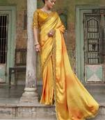 Dazzling Alphanso Yellow Sequined Satin Festive Wear Bridsmaild Saree With Blouse