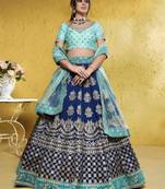 Blue Sequins Embroidered Tapeta Silk Wedding Indian Lehenga Designs
