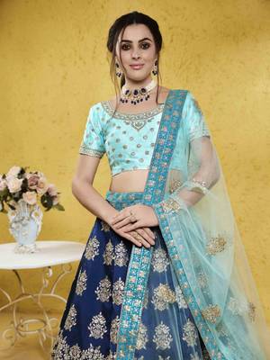 Blue Sequins Embroidered Tapeta Silk Wedding Indian Lehenga Designs 2