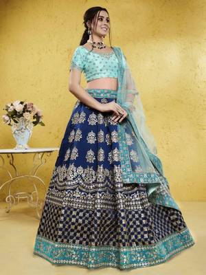 Blue Sequins Embroidered Tapeta Silk Wedding Indian Lehenga Designs 3
