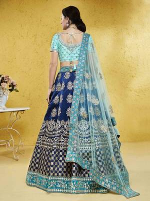 Blue Sequins Embroidered Tapeta Silk Wedding Indian Lehenga Designs 4