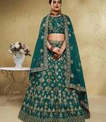 Fascinating Green Sequins And Thread Embroidered Silk Indian Wedding Lehenga Dress For Bride