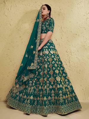 Fascinating Green Sequins And Thread Embroidered Silk Indian Wedding Lehenga Dress For Bride 4