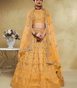 Styling Yellow Sequins And Thread Embroidered Silk Indian Bride Lehenga Dress Latest