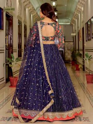 Wonderful Blue Sequins Embroidered Net Wedding Wear Bollywood Lehenga Choli 4