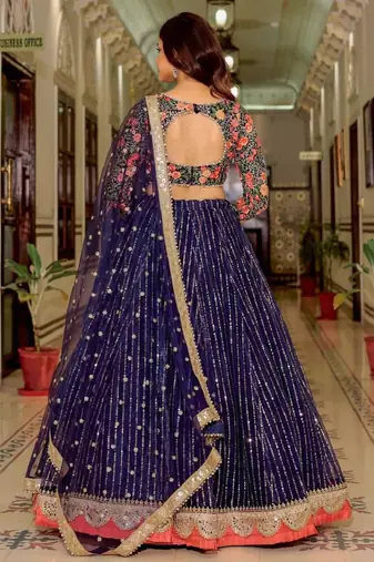 Wonderful Blue Sequins Embroidered Net Wedding Wear Bollywood Lehenga Choli