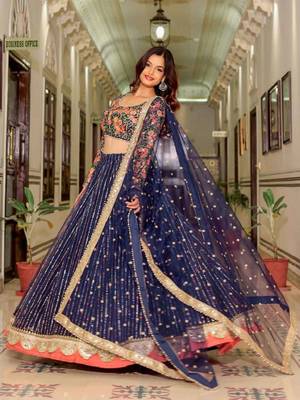 Wonderful Blue Sequins Embroidered Net Wedding Wear Bollywood Lehenga Choli 5