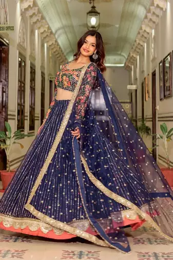 Wonderful Blue Sequins Embroidered Net Wedding Wear Bollywood Lehenga Choli