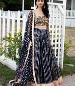  Blue Sequins Embroidered Net Indian Wedding Reception Wear Lehenga Choli