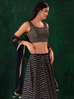 Dazzling Blue Zari And Sequins Embroidered Georgette Wedding Wear Lehenga Choli 2