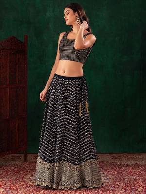 Dazzling Blue Zari And Sequins Embroidered Georgette Wedding Wear Lehenga Choli 3