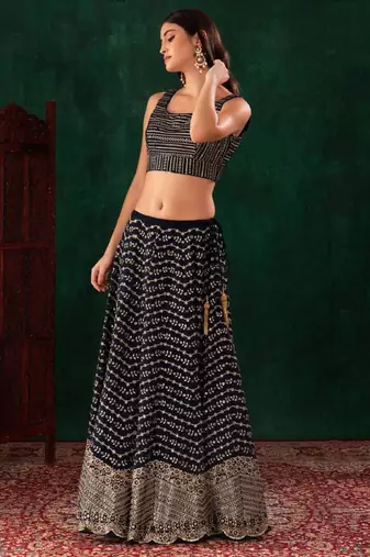 Dazzling Blue Zari And Sequins Embroidered Georgette Wedding Wear Lehenga Choli