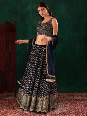 Dazzling Blue Zari And Sequins Embroidered Georgette Wedding Wear Lehenga Choli 4