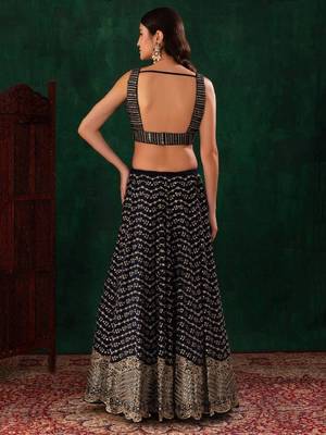 Dazzling Blue Zari And Sequins Embroidered Georgette Wedding Wear Lehenga Choli 5